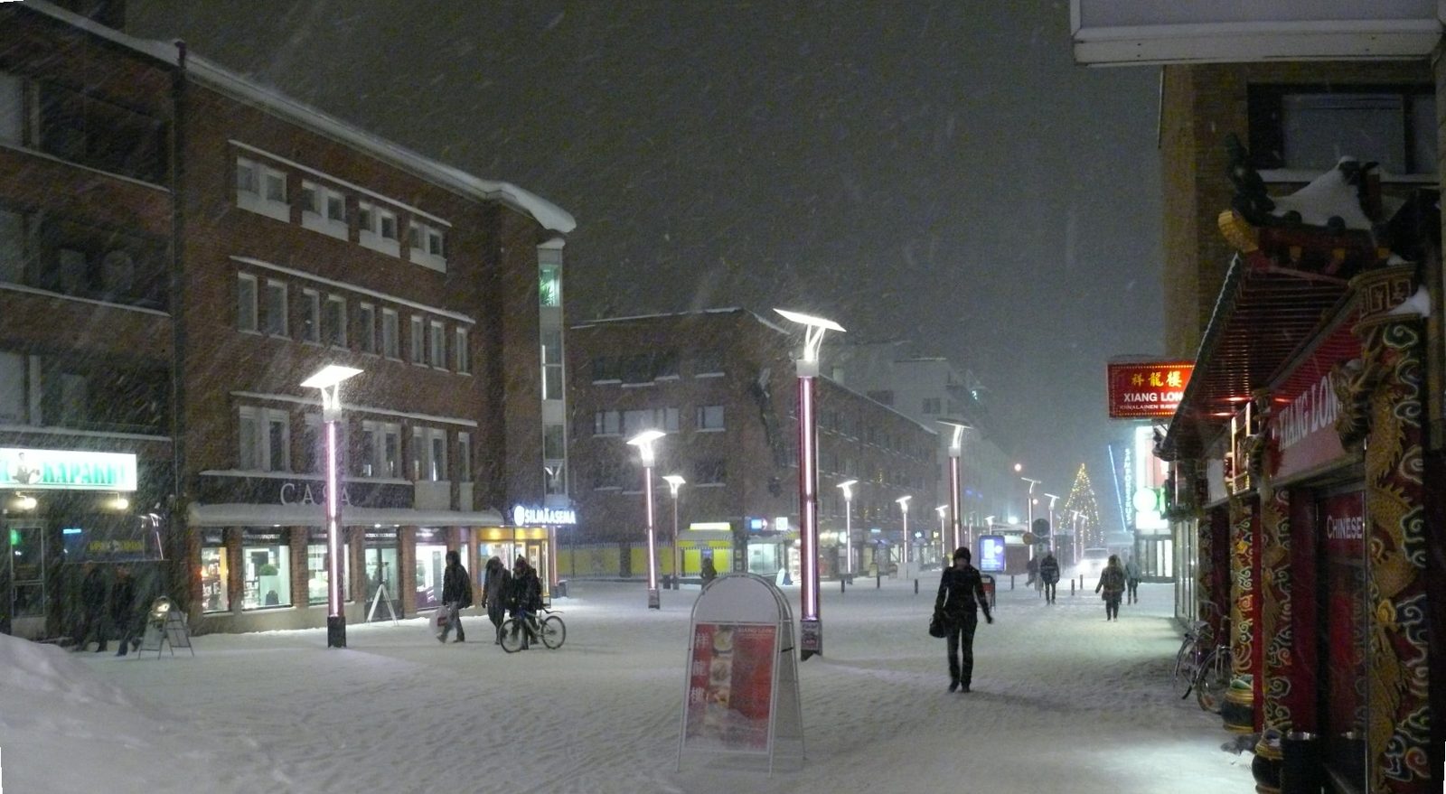 A snowy Rovaniemi town street in winter